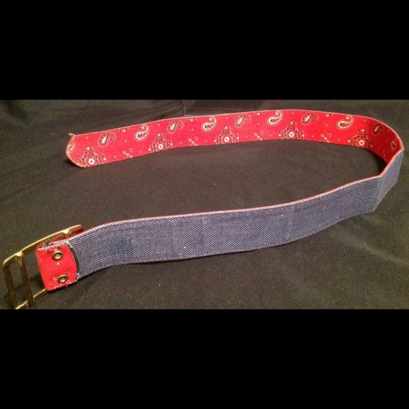 Vintage Red Bandana belt Gold tone big buckle - Picture 3 of 4